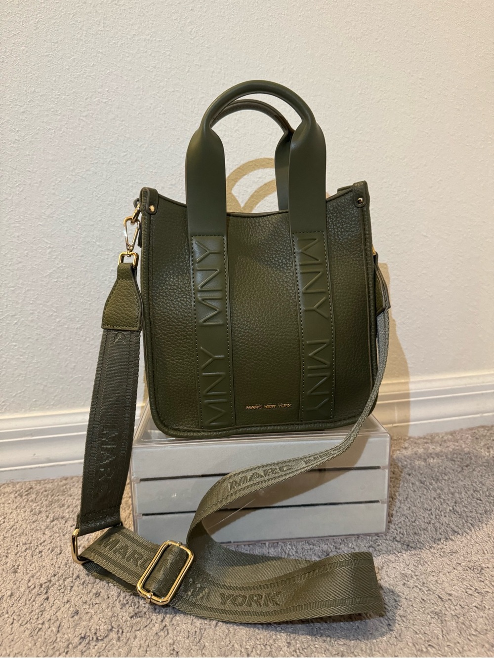 Marc New York Olive Green Structured Tote with Detachable Strap